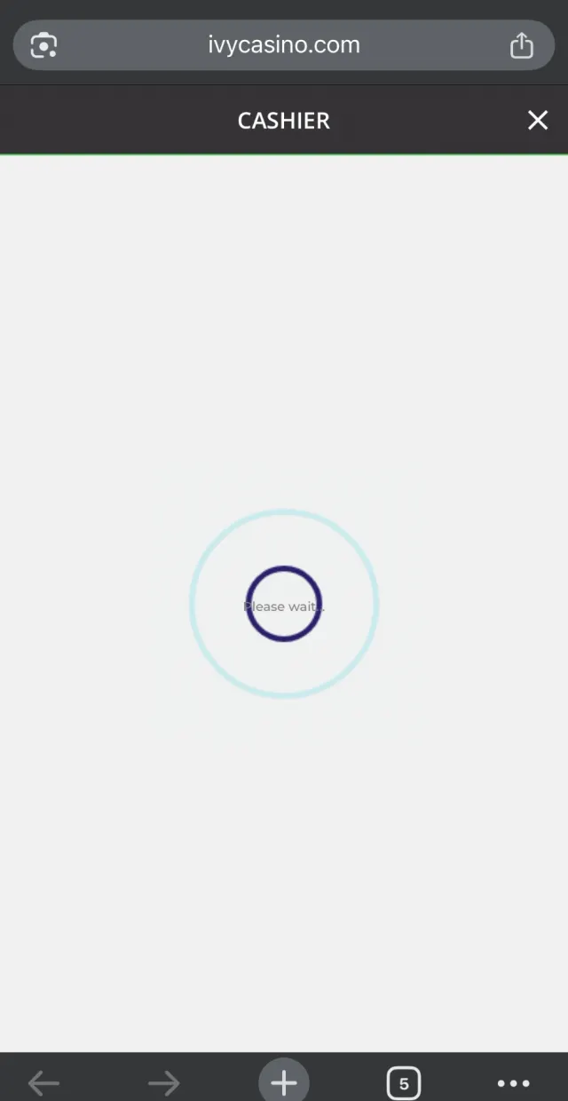 Ivy Casino deposit, step 8: The cashier processes the charge and the £10 lands in the balance.